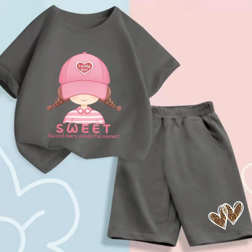 Summer Baby Girls Cartoon Outfit - Short Sleeve T-Shirt  Shorts Set - ZOOMNSTORE