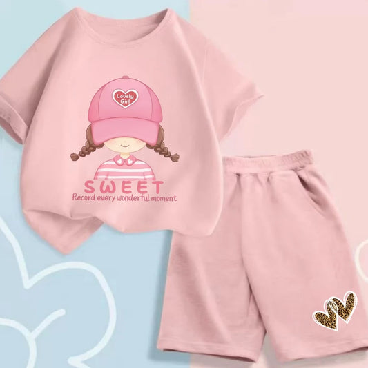 Summer Baby Girls Cartoon Outfit - Short Sleeve T-Shirt  Shorts Set - ZOOMNSTORE