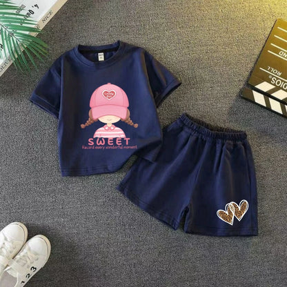 Summer Baby Girls Cartoon Outfit - Short Sleeve T-Shirt  Shorts Set - ZOOMNSTORE