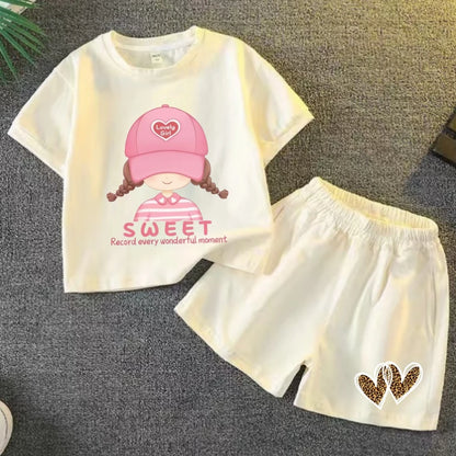 Summer Baby Girls Cartoon Outfit - Short Sleeve T-Shirt  Shorts Set - ZOOMNSTORE