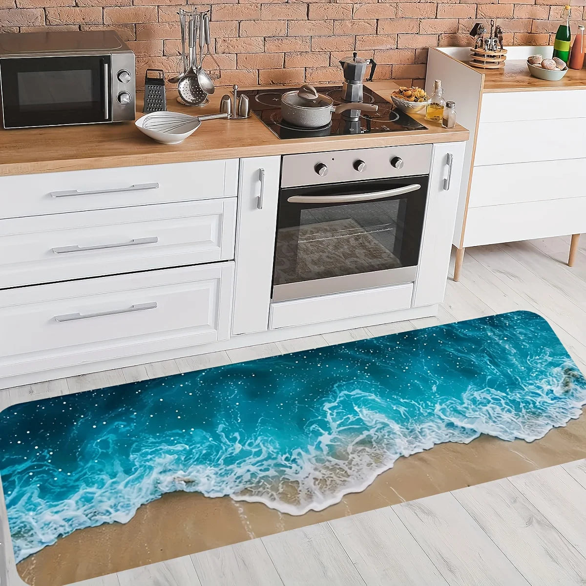 Summer Beach Wave Non-Slip Kitchen and Bathroom Rug - Decorative Floormat for Hallway and Balcony - ZOOMNSTORE