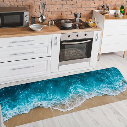 Summer Beach Wave Non-Slip Kitchen and Bathroom Rug - Decorative Floormat for Hallway and Balcony - ZOOMNSTORE