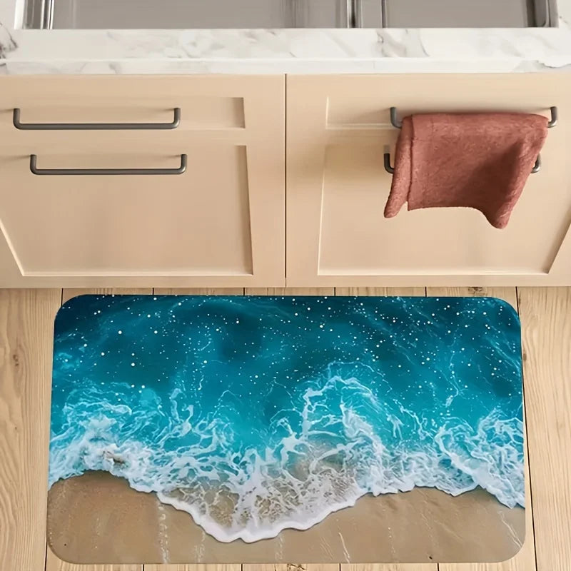 Summer Beach Wave Non-Slip Kitchen and Bathroom Rug - Decorative Floormat for Hallway and Balcony - ZOOMNSTORE