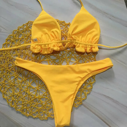 Summer Brazilian Bikini Set - Sexy Push-Up Swimsuit with Lace-Up Thong Bottom - ZOOMNSTORE