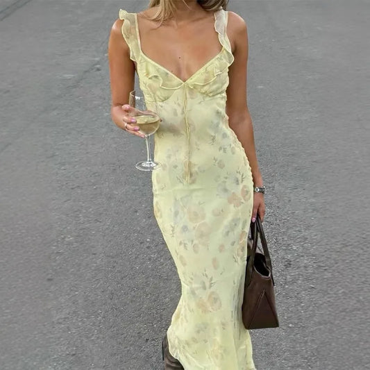 Summer Floral Backless Dress - Womens Sexy Sleeveless Beach Vacation Outfit - ZOOMNSTORE