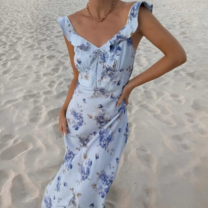 Summer Floral Backless Dress - Womens Sexy Sleeveless Beach Vacation Outfit - ZOOMNSTORE