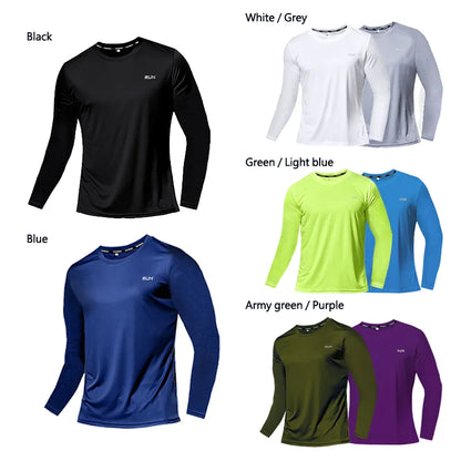 Mens Summer Quick Dry Long Sleeve T-Shirt - Breathable Sun Protection Outdoor Wear - ZOOMNSTORE