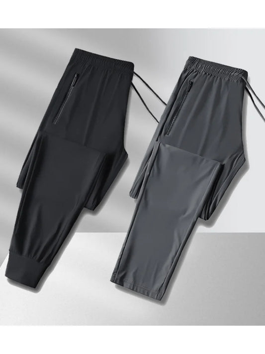 Mens Ice Silk Running Pants - Lightweight Sports Jogging Bottoms with Zip Pockets - ZOOMNSTORE
