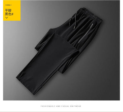Mens Ice Silk Running Pants - Lightweight Sports Jogging Bottoms with Zip Pockets - ZOOMNSTORE