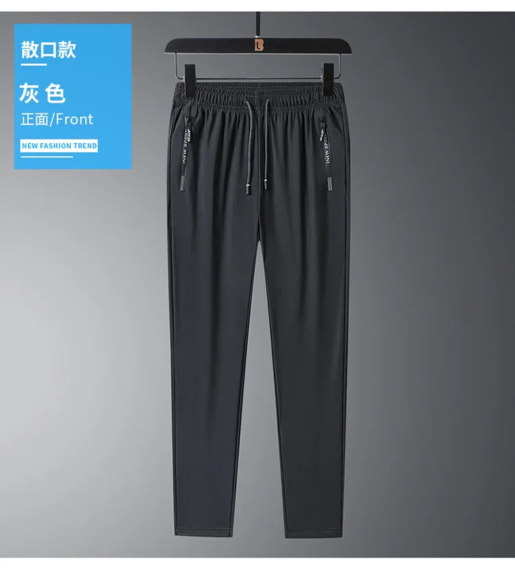 Mens Ice Silk Running Pants - Lightweight Sports Jogging Bottoms with Zip Pockets - ZOOMNSTORE