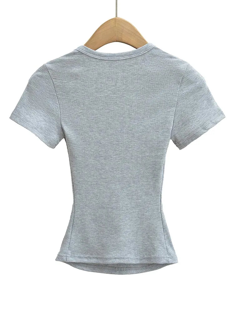 Summer Square Neck Crop Top - Womens High Elasticity Short Sleeve Pullover - ZOOMNSTORE