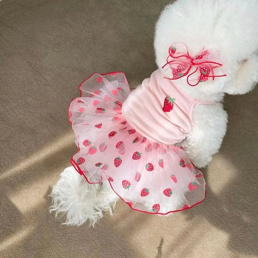 Summer Strawberry Dog Dress - Cute Mesh Suspender Skirt for Pets - ZOOMNSTORE