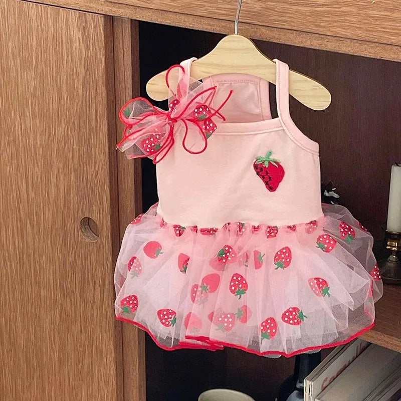 Summer Strawberry Dog Dress - Cute Mesh Suspender Skirt for Pets - ZOOMNSTORE