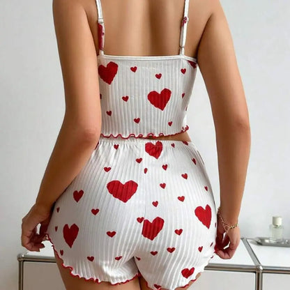 Summer Womens Pajama Set - Solid Color Polyester Sling Top  Shorts - ZOOMNSTORE