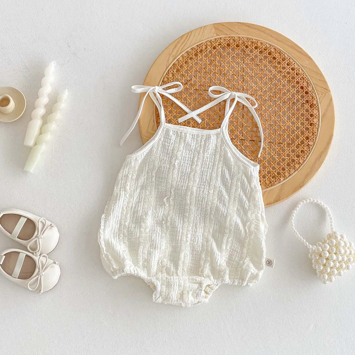 Summer baby basic simple lace sling jumpsuit, baby girl casual thin sling jumpsuit, suitable for indoor and outdoor wear - ZOOMNSTORE