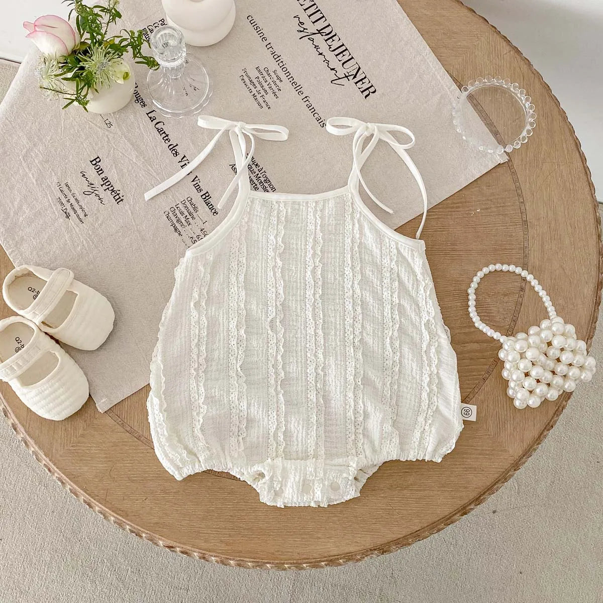 Summer baby basic simple lace sling jumpsuit, baby girl casual thin sling jumpsuit, suitable for indoor and outdoor wear - ZOOMNSTORE