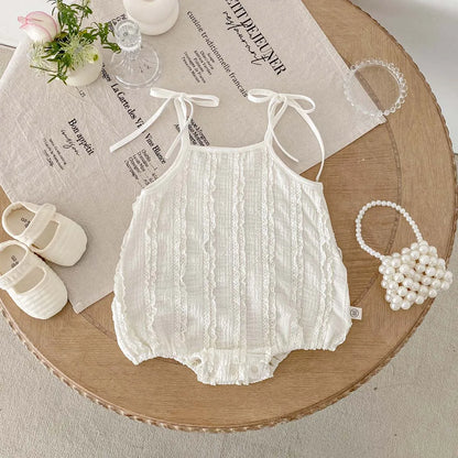 Summer baby basic simple lace sling jumpsuit, baby girl casual thin sling jumpsuit, suitable for indoor and outdoor wear - ZOOMNSTORE