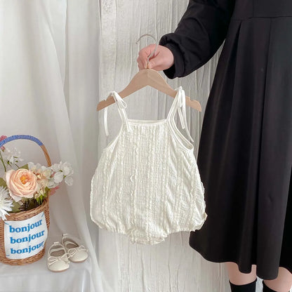 Summer baby basic simple lace sling jumpsuit, baby girl casual thin sling jumpsuit, suitable for indoor and outdoor wear - ZOOMNSTORE