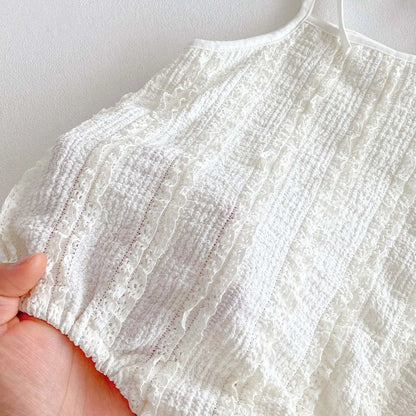 Summer baby basic simple lace sling jumpsuit, baby girl casual thin sling jumpsuit, suitable for indoor and outdoor wear - ZOOMNSTORE