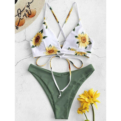 Sunflower Bikini Set - Push Up Padded Swimwear | Low Waist Bandage Bathing Suit - ZOOMNSTORE