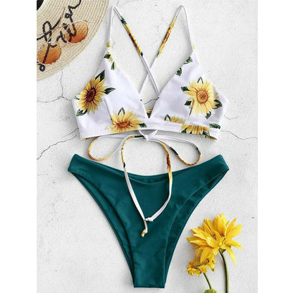 Sunflower Bikini Set - Push Up Padded Swimwear | Low Waist Bandage Bathing Suit - ZOOMNSTORE