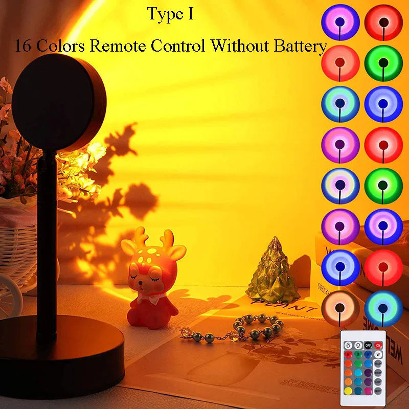 Rainbow Sunset LED Projector Lamp - Remote Control Night Light for Home Decoration - ZOOMNSTORE