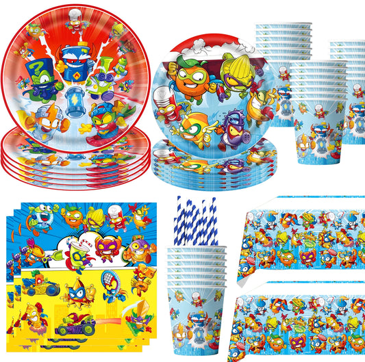 Superzings Birthday Party Tableware Set - Disposable Plates Cups Napkins and Tablecloth - ZOOMNSTORE
