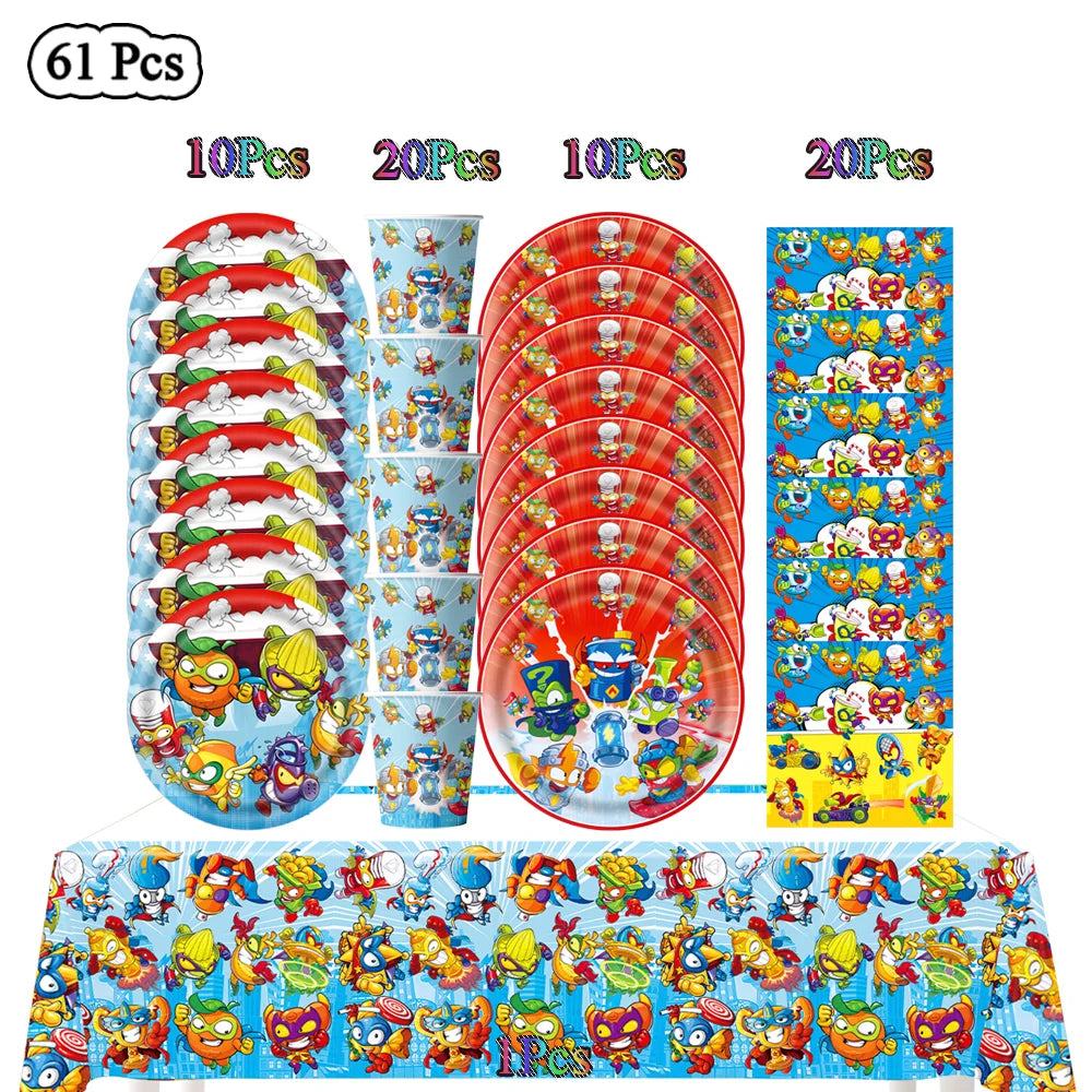 Superzings Birthday Party Tableware Set - Disposable Plates Cups Napkins and Tablecloth - ZOOMNSTORE