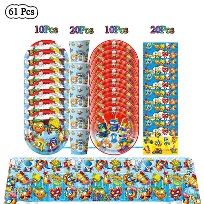 Superzings Birthday Party Tableware Set - Disposable Plates Cups Napkins and Tablecloth - ZOOMNSTORE