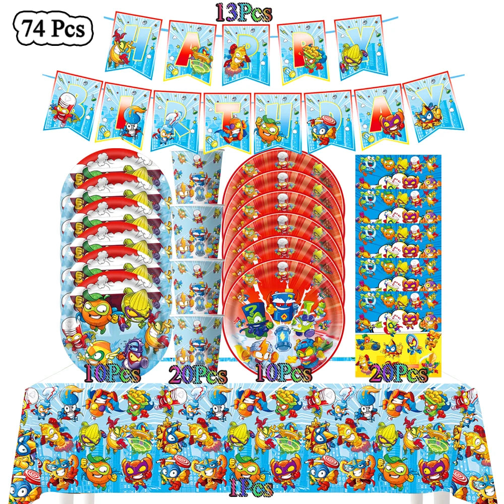 Superzings Birthday Party Tableware Set - Disposable Plates Cups Napkins and Tablecloth - ZOOMNSTORE