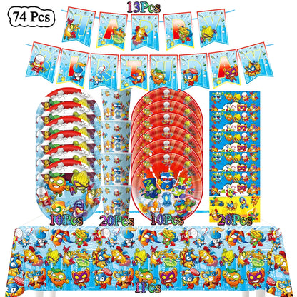 Superzings Birthday Party Tableware Set - Disposable Plates Cups Napkins and Tablecloth - ZOOMNSTORE