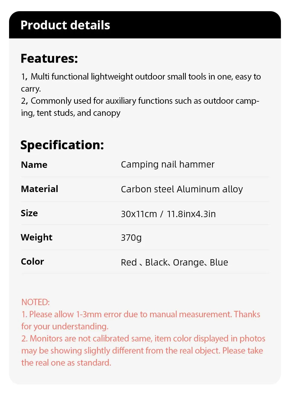 Multifunctional Outdoor Survival Hammer - Pocket Tool with Aluminum Alloy Hook - ZOOMNSTORE