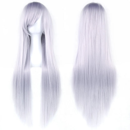 Synthetic Cosplay Wig - Long Straight Purple & White Hairpiece for Women Party - ZOOMNSTORE