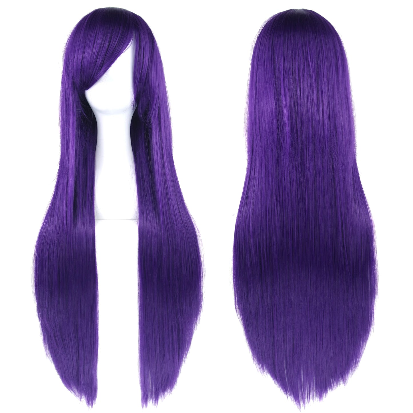 Synthetic Cosplay Wig - Long Straight Purple & White Hairpiece for Women Party - ZOOMNSTORE