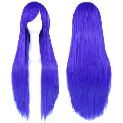 Synthetic Cosplay Wig - Long Straight Purple & White Hairpiece for Women Party - ZOOMNSTORE