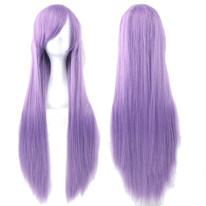 Synthetic Cosplay Wig - Long Straight Purple & White Hairpiece for Women Party - ZOOMNSTORE