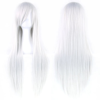 Synthetic Cosplay Wig - Long Straight Purple & White Hairpiece for Women Party - ZOOMNSTORE