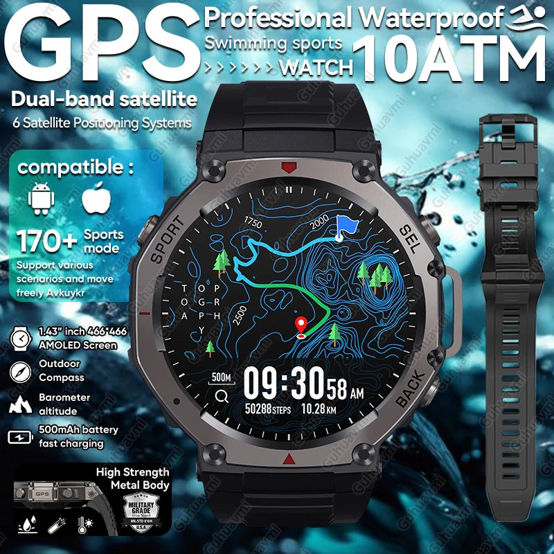 T-Rex 3 Ultra GPS Smart Watch - 5 ATM Waterproof Military Sport Smartwatch for Men - ZOOMNSTORE