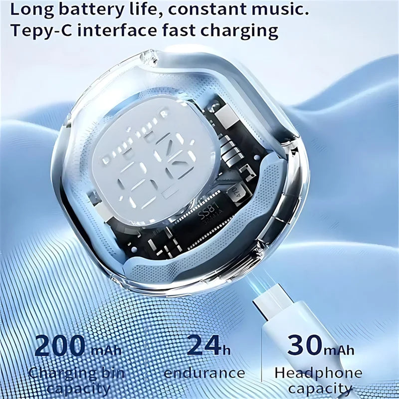 T8 PRO Bluetooth Earbuds - Transparent Wireless In-Ear Headphones with LED Display for iPhone Xiaomi Huawei - ZOOMNSTORE