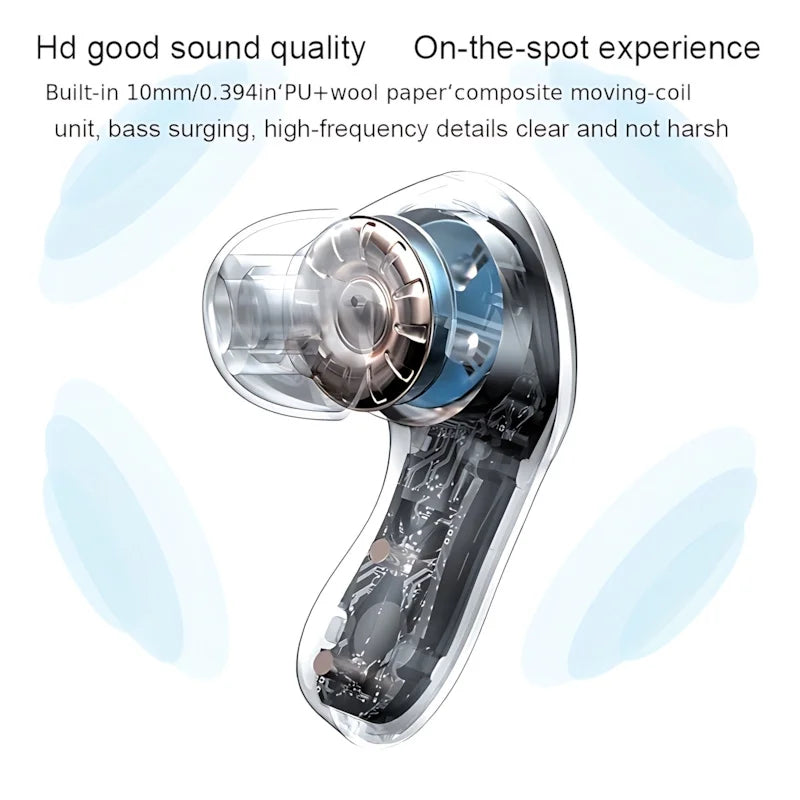 T8 PRO Bluetooth Earbuds - Transparent Wireless In-Ear Headphones with LED Display for iPhone Xiaomi Huawei - ZOOMNSTORE