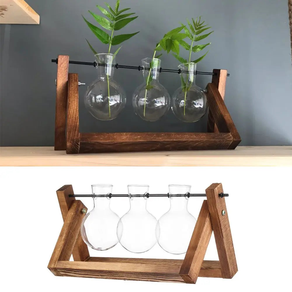 Wooden Frame Hydroponic Terrarium Planter - Glass Vases for Tabletop Decoration - ZOOMNSTORE