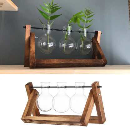 Wooden Frame Hydroponic Terrarium Planter - Glass Vases for Tabletop Decoration - ZOOMNSTORE