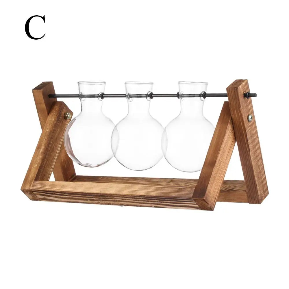 Wooden Frame Hydroponic Terrarium Planter - Glass Vases for Tabletop Decoration - ZOOMNSTORE