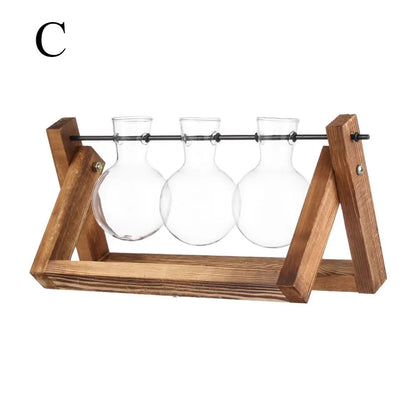 Wooden Frame Hydroponic Terrarium Planter - Glass Vases for Tabletop Decoration - ZOOMNSTORE