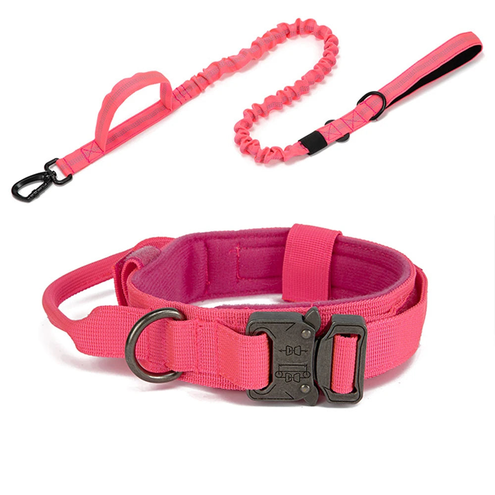 Durable Nylon Dog Collar and Leash Set - Reflective Tactical Training for Large Dogs - ZOOMNSTORE