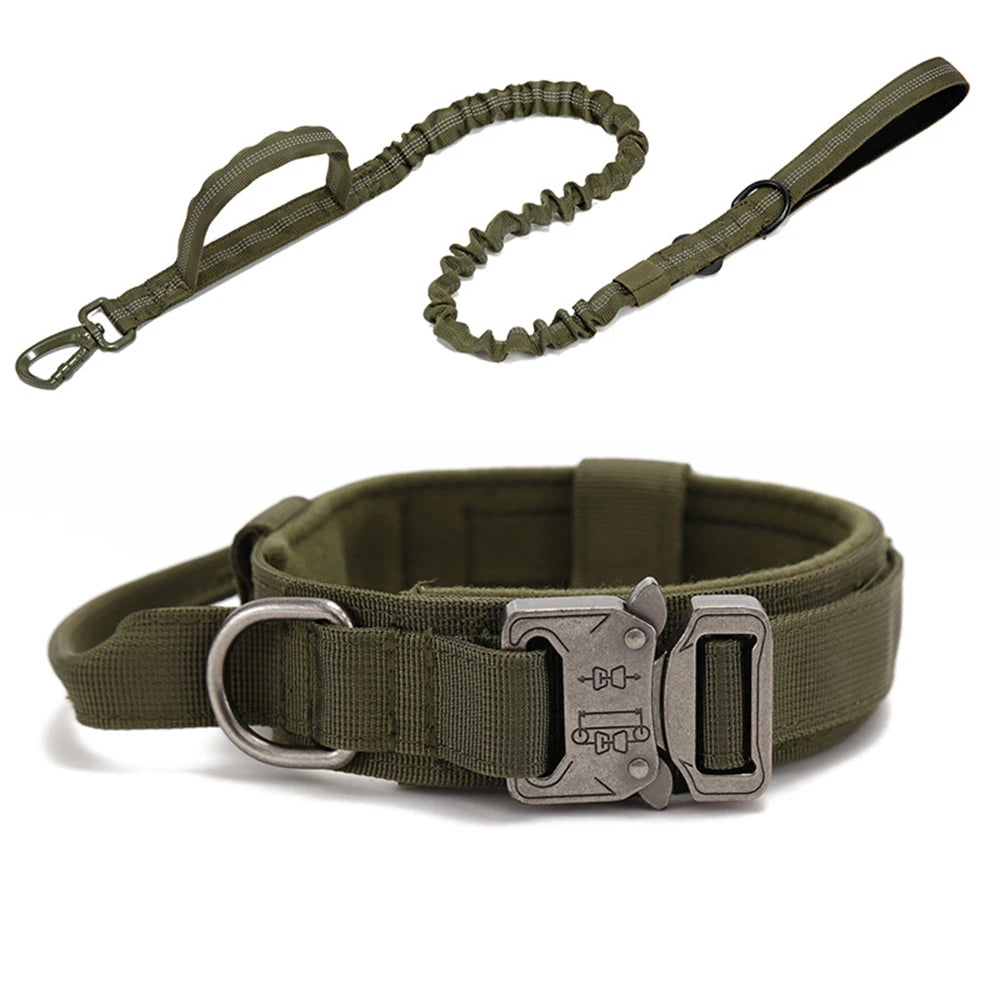 Durable Nylon Dog Collar and Leash Set - Reflective Tactical Training for Large Dogs - ZOOMNSTORE