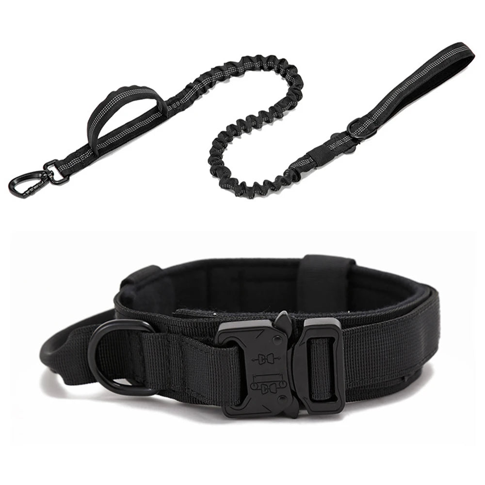 Durable Nylon Dog Collar and Leash Set - Reflective Tactical Training for Large Dogs - ZOOMNSTORE