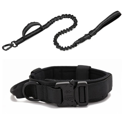 Durable Nylon Dog Collar and Leash Set - Reflective Tactical Training for Large Dogs - ZOOMNSTORE