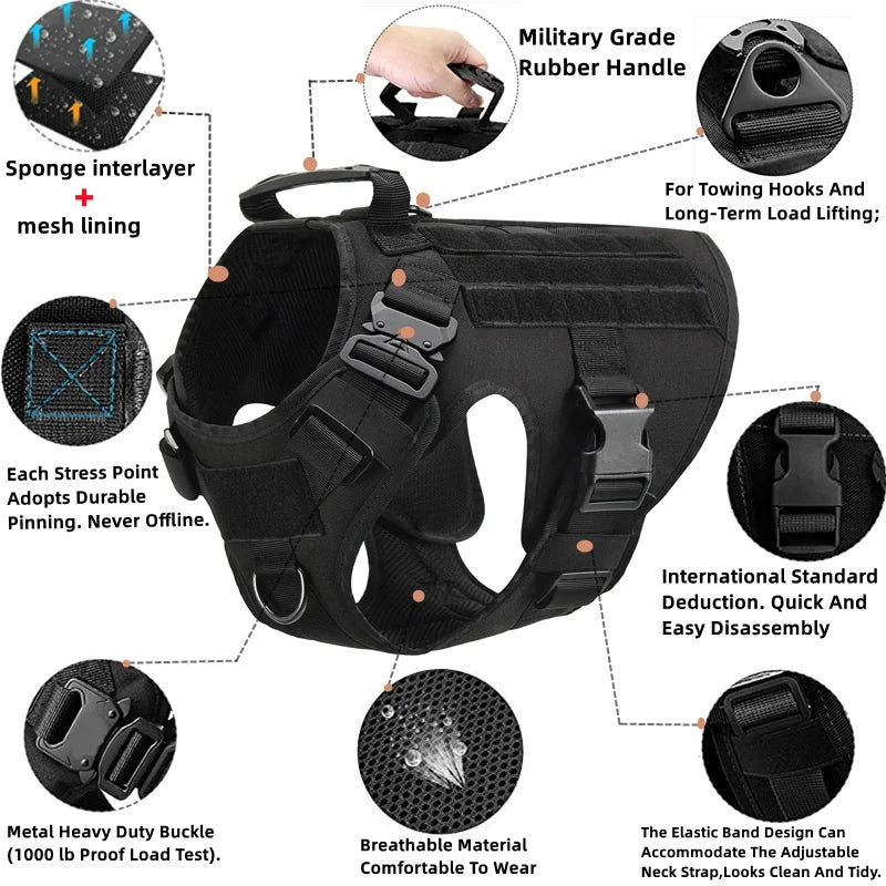 Tactical Dog Harness and Leash Set for German Shepherds and Retrievers - Training Vest for All Breeds - ZOOMNSTORE