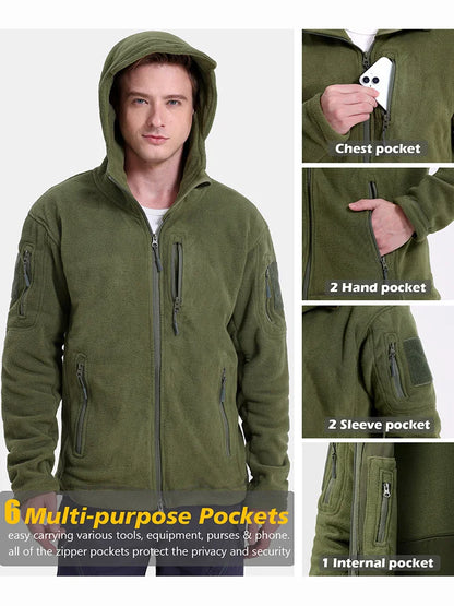 Tactical Fleece Jacket – Men's Military Hooded Full Zip Winter Coat With Multi-Pockets - ZOOMNSTORE